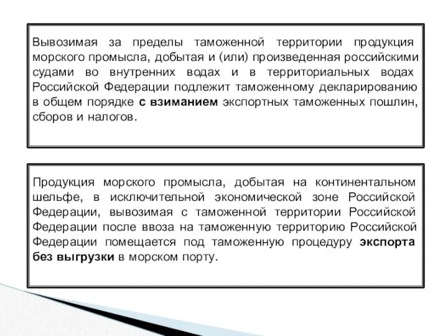 Вывозимая за пределы таможенной территории продукция морского промысла, добытая и