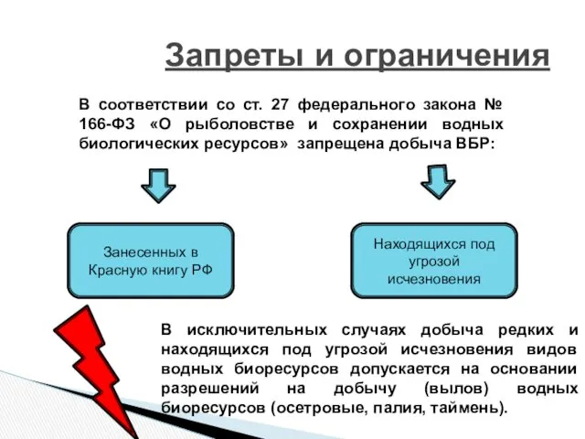 Запреты и ограничения В соответствии со ст. 27 федерального закона № 166-ФЗ «О