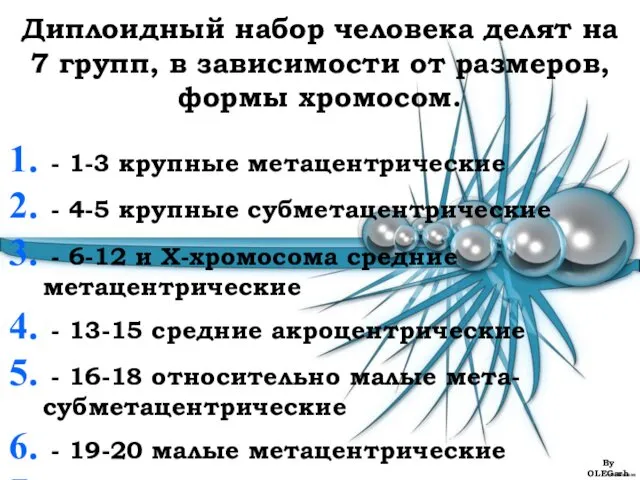 Диплоидный набор человека делят на 7 групп, в зависимости от