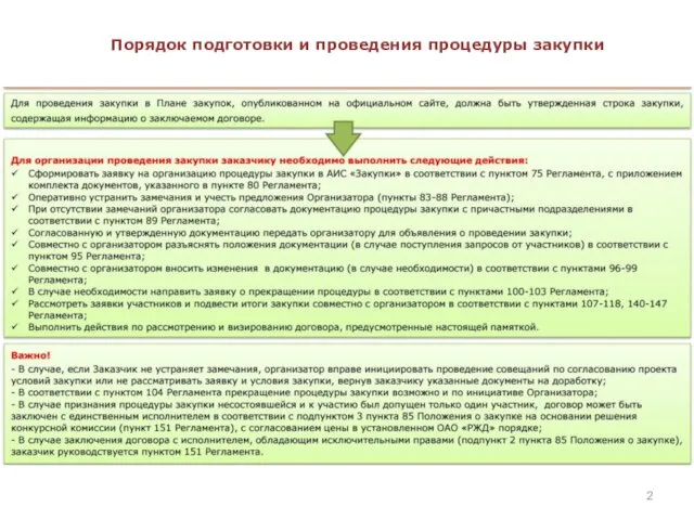 Порядок подготовки и проведения процедуры закупки