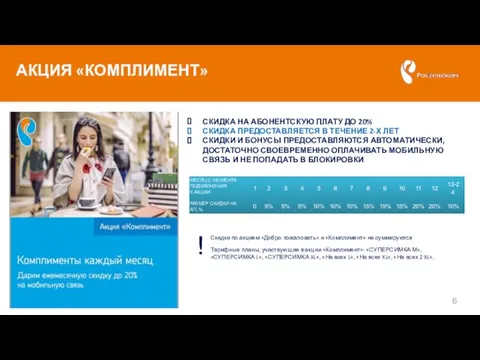 АКЦИЯ «КОМПЛИМЕНТ» СКИДКА НА АБОНЕНТСКУЮ ПЛАТУ ДО 20% СКИДКА ПРЕДОСТАВЛЯЕТСЯ