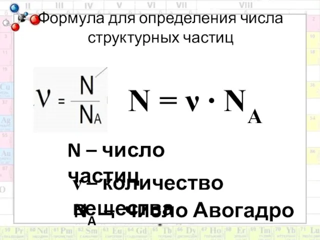 N = ν ∙ NA N – число частиц ν