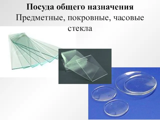 Посуда общего назначения Предметные, покровные, часовые стекла