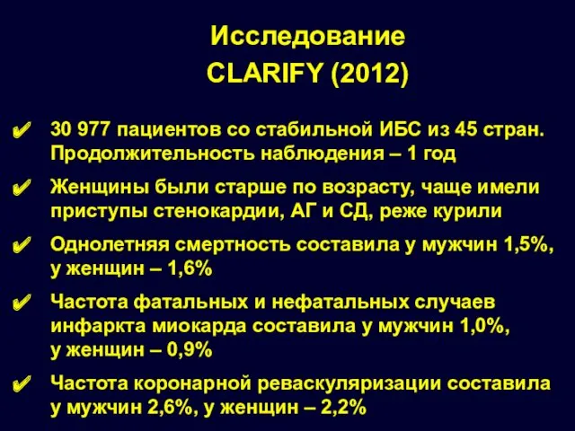 Исследование CLARIFY (2012) 30 977 пациентов со стабильной ИБС из