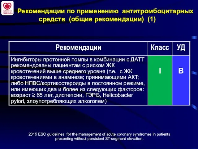 Рекомендации по применению антитромбоцитарных средств (общие рекомендации) (1) 2015 ESC