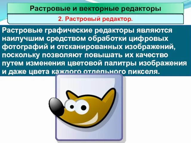 2. Растровый редактор. Растровые графические редакторы являются наилучшим средством обработки