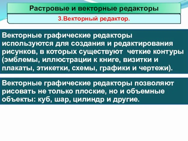 3.Векторный редактор. Векторные графические редакторы используются для создания и редактирования