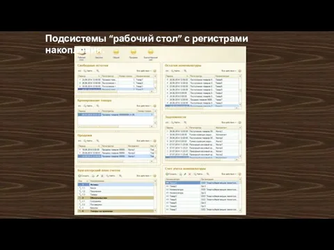 Подсистемы “рабочий стол” с регистрами накопления.
