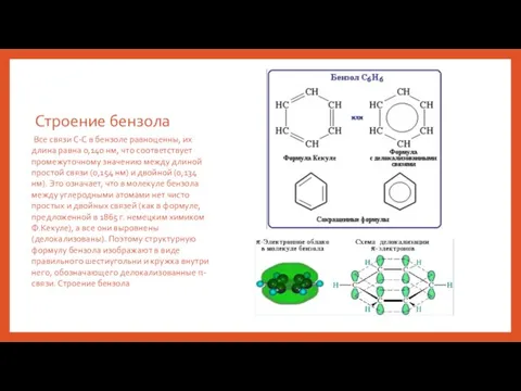 Строение бензола Все связи С-С в бензоле равноценны, их длина