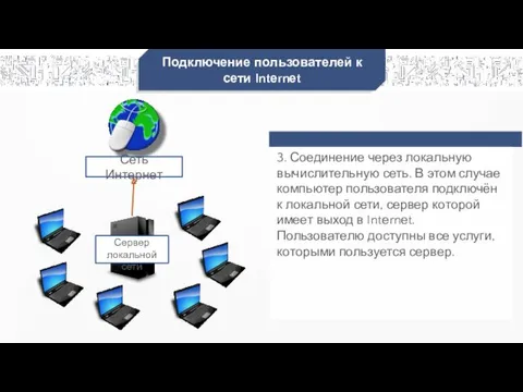 Подключение пользователей к сети Intеrnеt 3. Соединение через локальную вычислительную