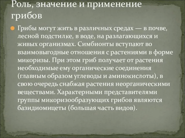 Грибы могут жить в различных средах — в почве, лесной