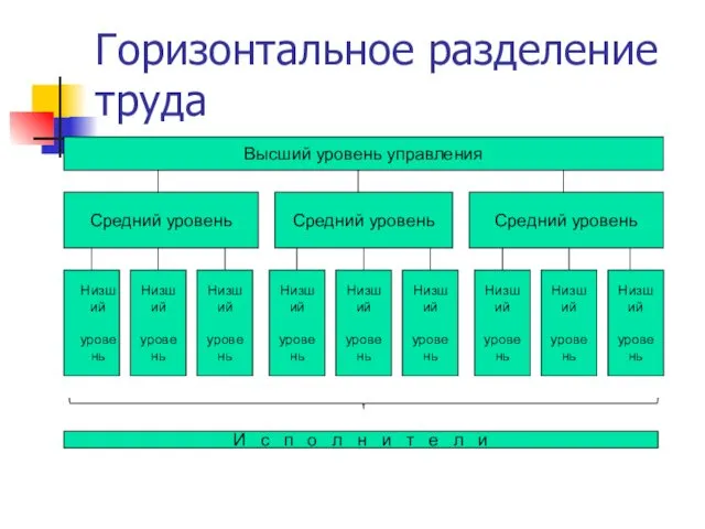 Горизонтальное разделение труда Высший уровень управления Средний уровень Средний уровень