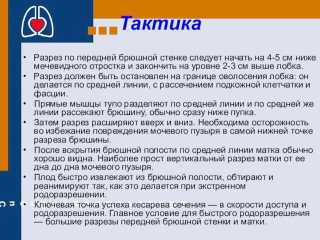 Тактика Разрез по передней брюшной стенке следует начать на 4-5