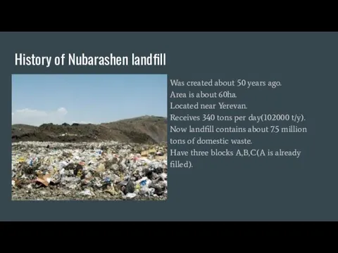 History of Nubarashen landfill Was created about 50 years ago.