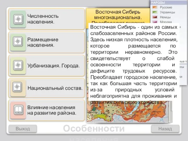 Выход Назад Особенности населения Республика Тува Восточная Сибирь многонациональна. Преобладают русские около 85