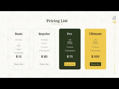 Pricing List Basic Regular Pro Ultimate 20 Slider 1 Color