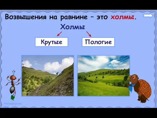 Возвышения на равнине – это холмы. Холмы Крутые Пологие