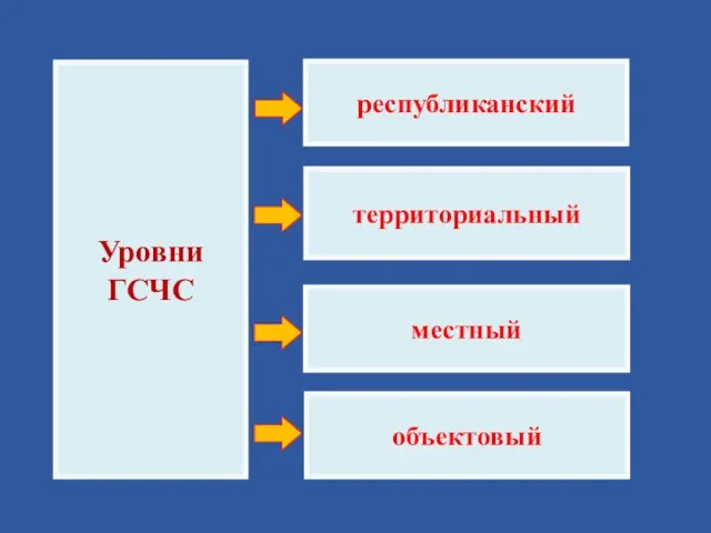 Уровни ГСЧС республиканский территориальный местный объектовый