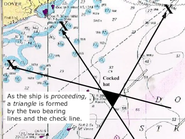 X X X As the ship is proceeding, a triangle