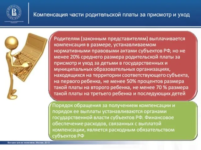 Компенсация части родительской платы за присмотр и уход Высшая школа экономики, Москва, 2013