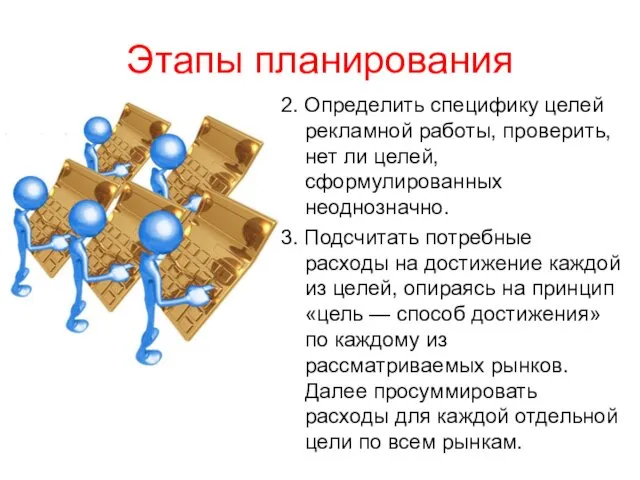 Этапы планирования 2. Определить специфику целей рекламной работы, проверить, нет