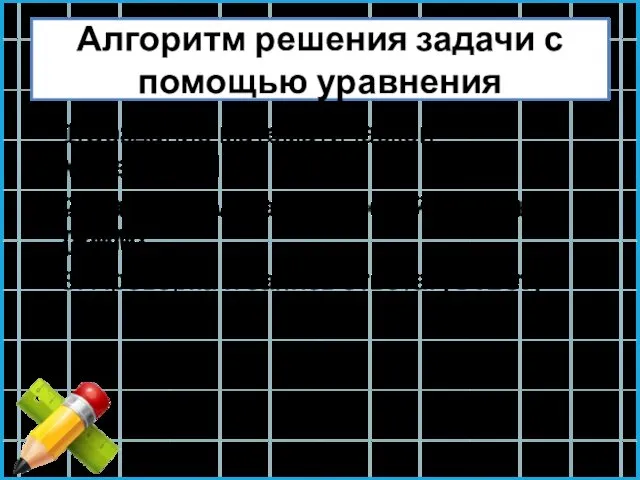 Алгоритм решения задачи с помощью уравнения 1.Создание математической модели;(СММ) 2.