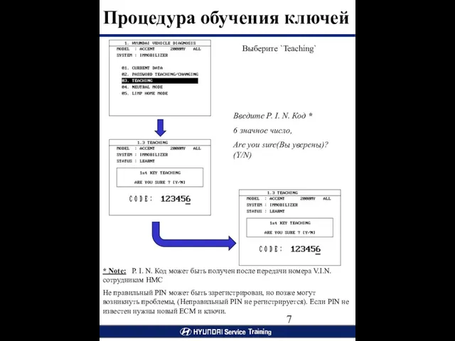 Выберите `Teaching` Введите P. I. N. Код * 6 значное число, Are you