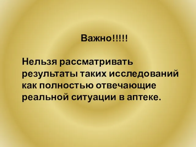 Важно!!!!! Нельзя рассматривать результаты таких исследований как полностью отвечающие реальной ситуации в аптеке.