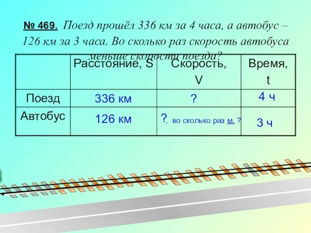 № 469. Поезд прошёл 336 км за 4 часа, а