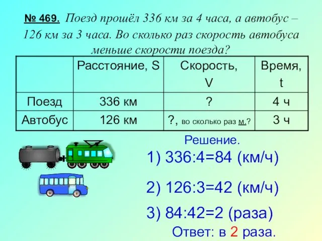 № 469. Поезд прошёл 336 км за 4 часа, а