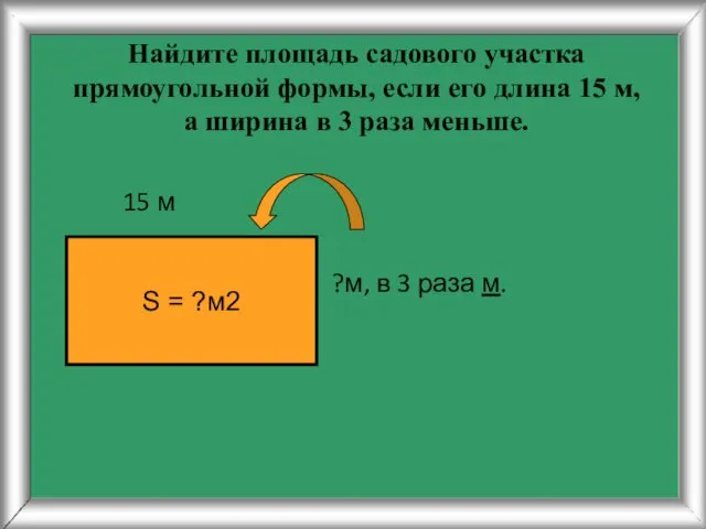 Найдите площадь садового участка прямоугольной формы, если его длина 15 м, а ширина