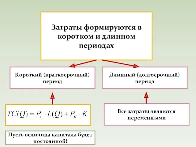 Длинный (долгосрочный) период Затраты формируются в коротком и длинном периодах