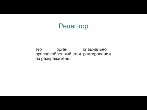 Рецептор это орган, специально приспособленный для реагирования на раздражитель.