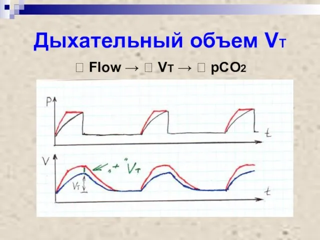 Дыхательный объем VT ? Flow → ? VT → ? pCO2