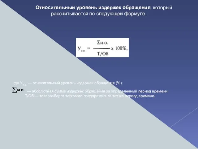 Относительный уровень издержек обращения, который рассчитывается по следующей формуле: где