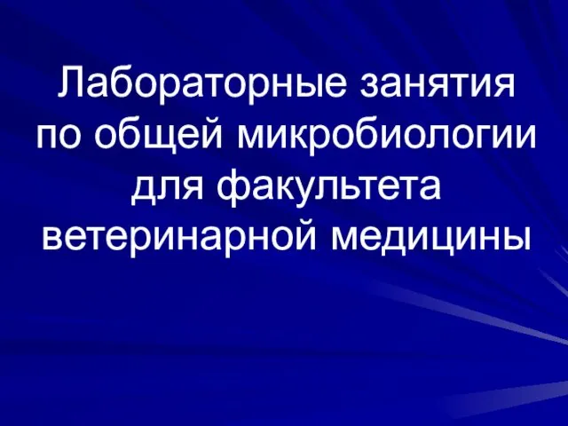 Лабораторные занятия по общей микробиологии для факультета ветеринарной медицины