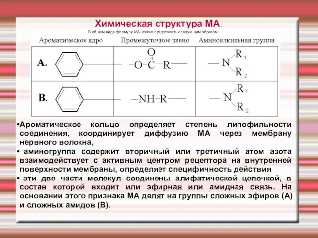 Химическая структура МА. Ароматическое кольцо определяет степень липофильности соединения, координирует