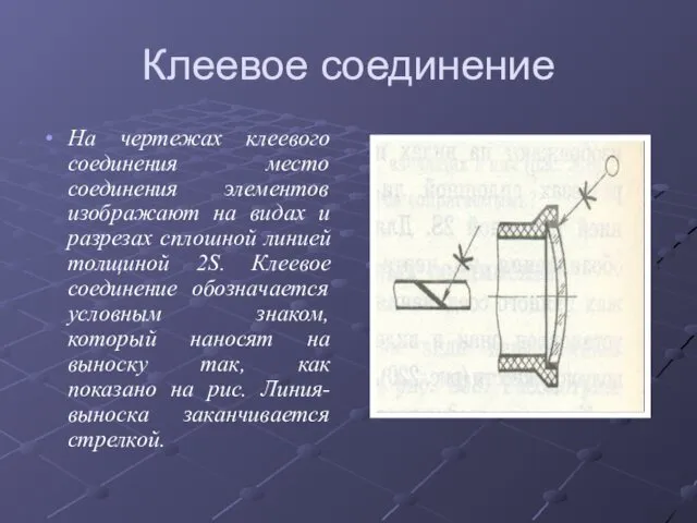 Клеевое соединение На чертежах клеевого соединения место соединения элементов изображают