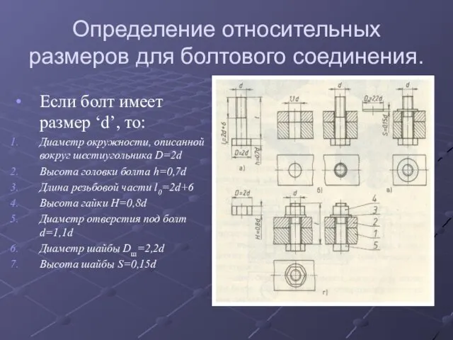 Определение относительных размеров для болтового соединения. Если болт имеет размер