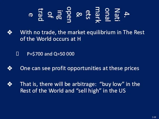4. National markets & opening of trade With no trade, the market equilibrium