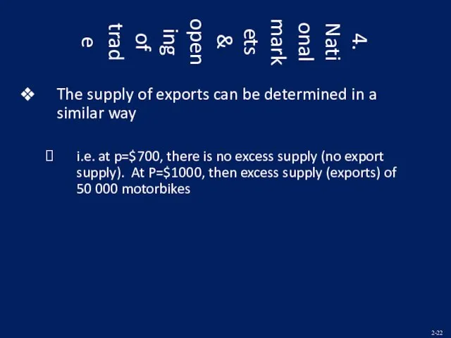 4. National markets & opening of trade The supply of exports can be