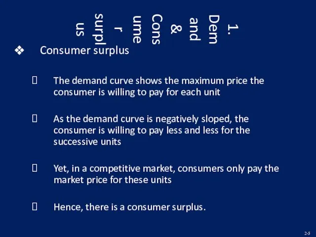 1. Demand & Consumer surplus Consumer surplus The demand curve