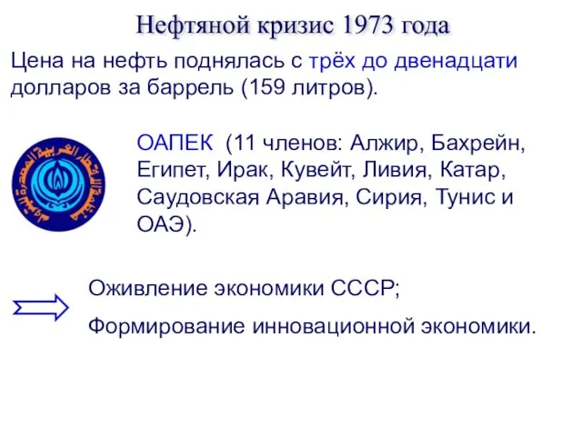 Нефтяной кризис 1973 года Цена на нефть поднялась с трёх