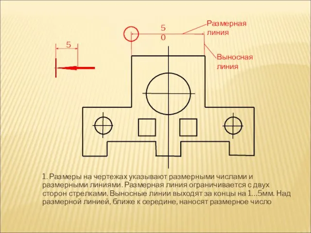 1. Размеры на чертежах указывают размерными числами и размерными линиями.