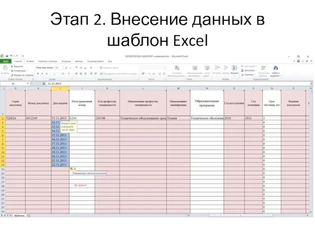 Этап 2. Внесение данных в шаблон Excel