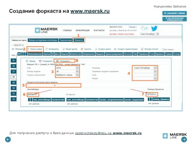 Для получения доступа к базе данных зарегистрируйтесь на www.maersk.ru Создание