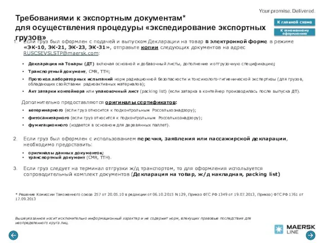 Требованиями к экспортным документам* для осуществления процедуры «экспедирование экспортных грузов»