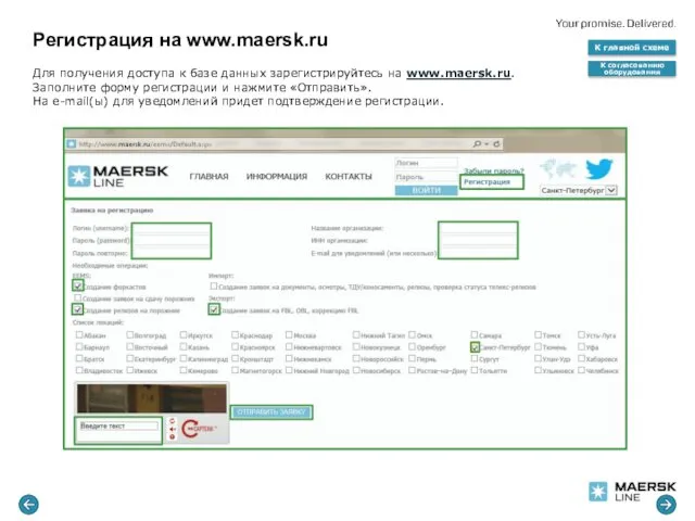 Регистрация на www.maersk.ru Для получения доступа к базе данных зарегистрируйтесь