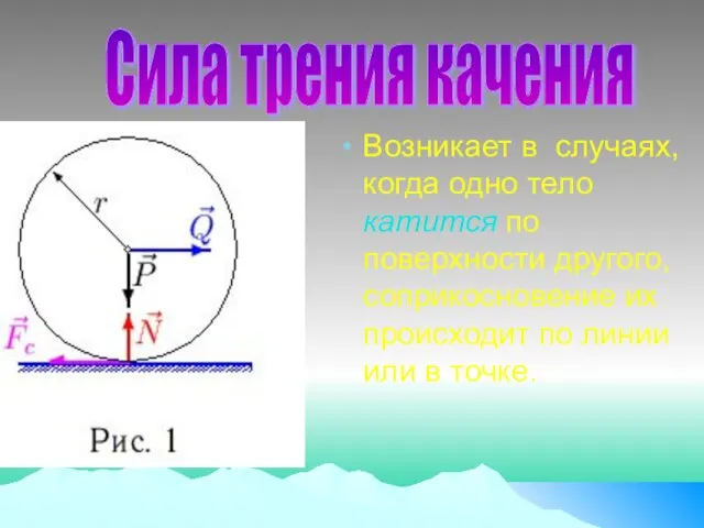 Возникает в случаях, когда одно тело катится по поверхности другого, соприкосновение их происходит