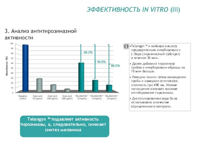 3. Анализ антитирозиназной активности ЭФФЕКТИВНОСТЬ IN VITRO (III) Telangyn ™